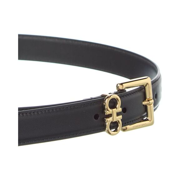 Ferragamo Double Gancini Leather Belt, Black